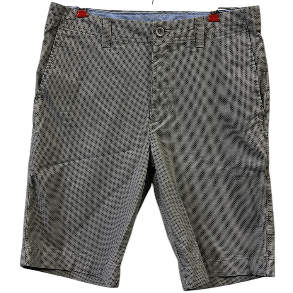 Rowm Gray Geometric Black Print Cotton Stretch Flat Front Shorts Mens 32